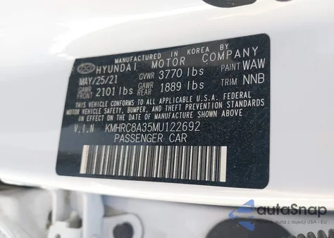 2021 Hyundai Venue Sel из США, поврежденный, VIN KMHRC8A35MU122692